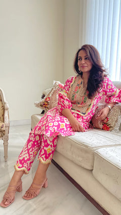 Pink Ikat Yoke Kurta Set – By Reet Lifestyle