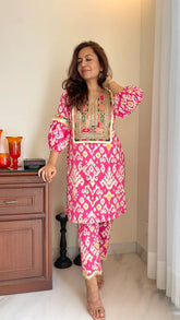 Pink Ikat Yoke Kurta Set – By Reet Lifestyle