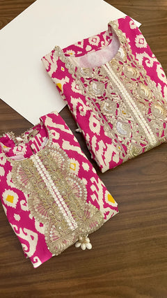 Pink Ikat Girl’s Kurta Pyjama set – By Reet Lifestyle