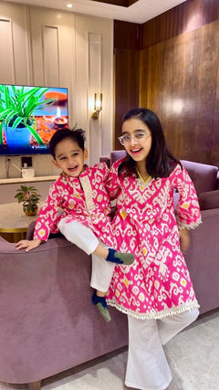 Pink Ikat Boys Kurta set – By Reet Lifestyle