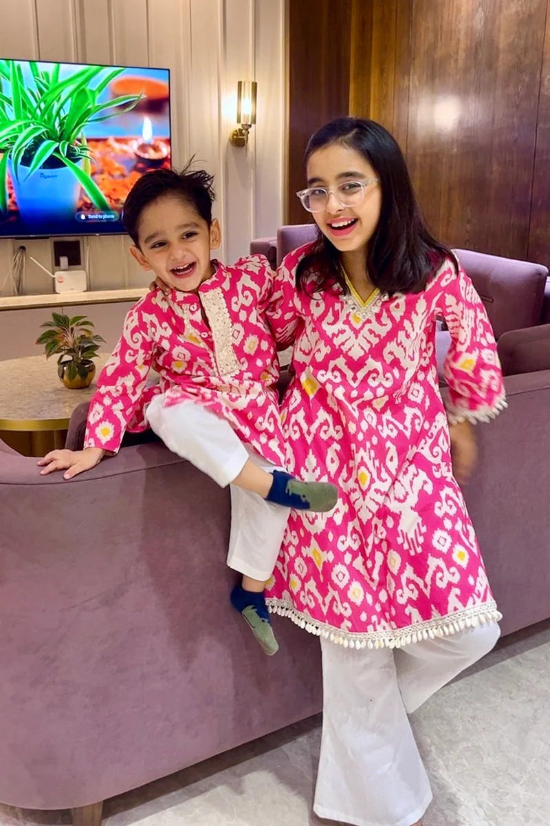 Pink Ikat Boys Kurta set – By Reet Lifestyle