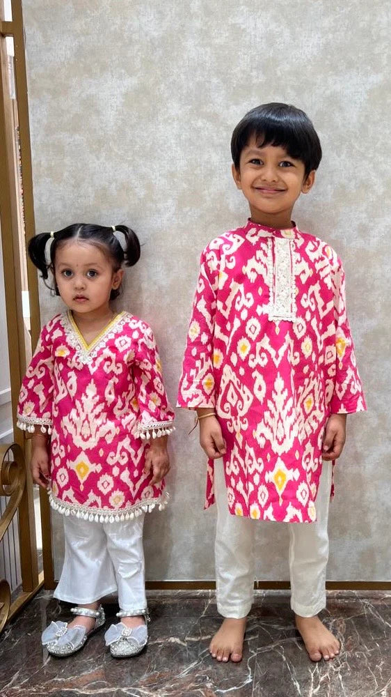 Pink Ikat Boys Kurta set – By Reet Lifestyle