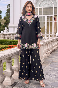 Moodnight Bloom Embroidered Palazzo Cord Set