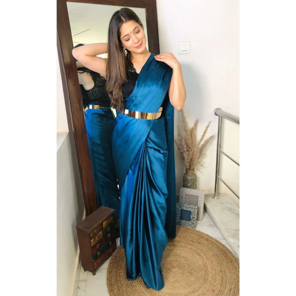 Pre-Draped 1 Minute Saree Ocean Blue
