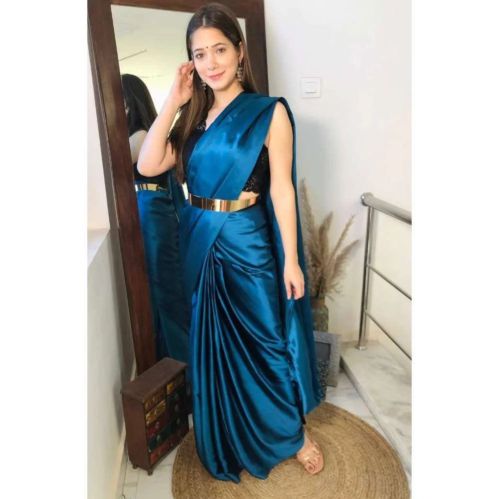 Pre-Draped 1 Minute Saree Ocean Blue
