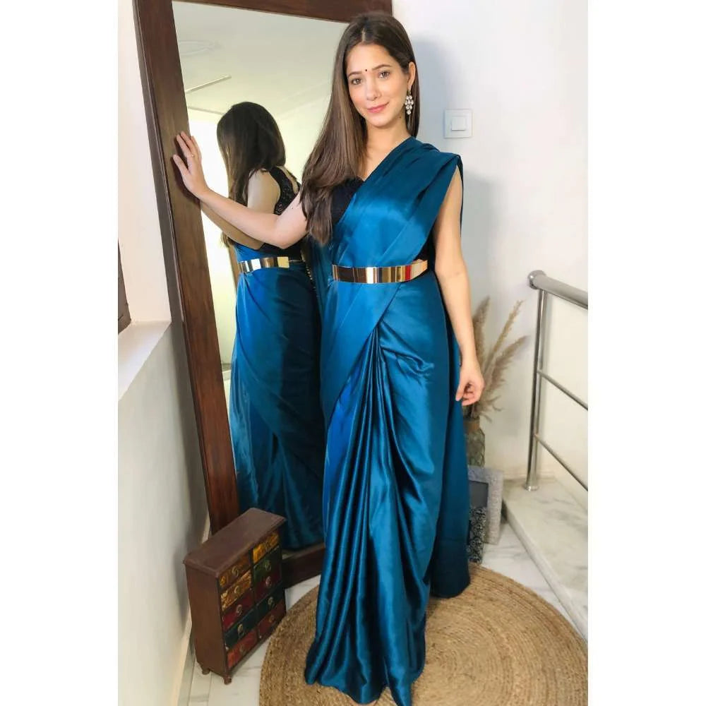 Pre-Draped 1 Minute Saree Ocean Blue