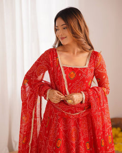 Bandhani Printed Anarkali Kurta & Dupatta