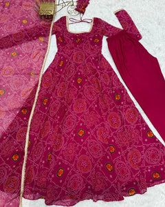 Bandhani Printed Anarkali Kurta & Dupatta