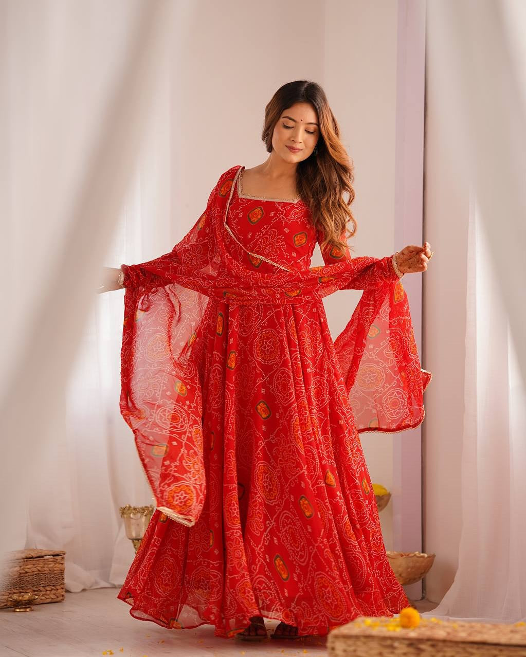 Bandhani Printed Anarkali Kurta & Dupatta