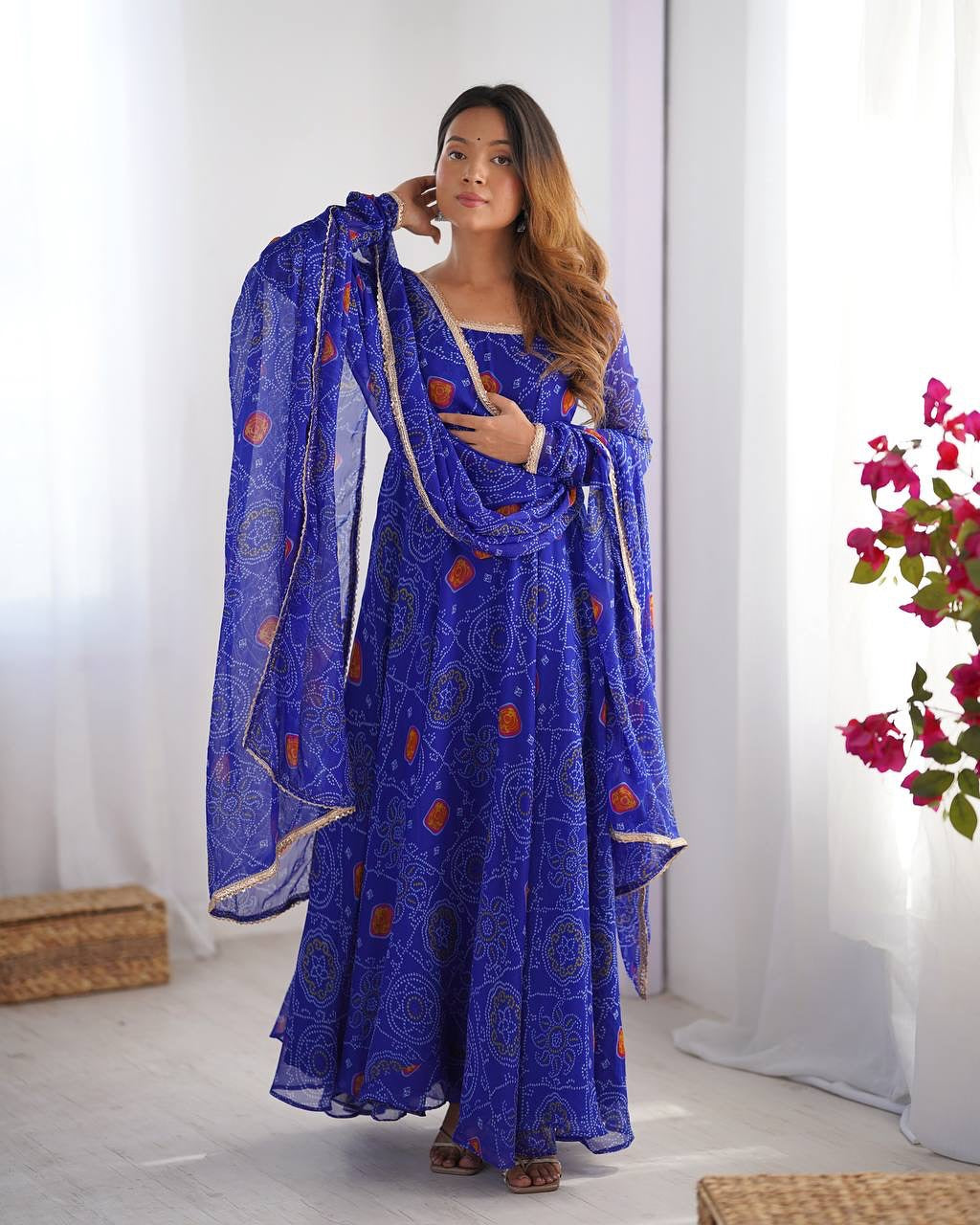 Bandhani Printed Anarkali Kurta & Dupatta