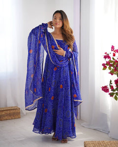 Bandhani Printed Anarkali Kurta & Dupatta