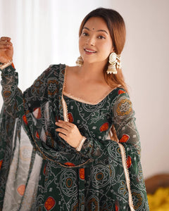 Bandhani Printed Anarkali Kurta & Dupatta
