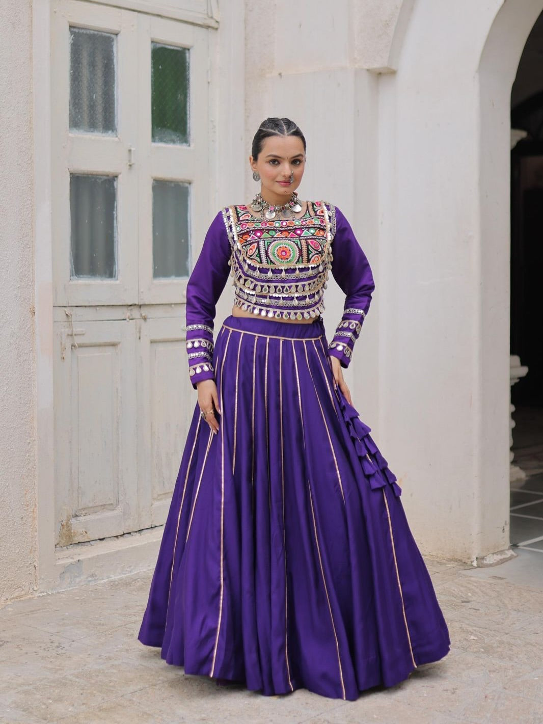 Navratri Lehenga Set with Embroidered Mirror Work Jacket