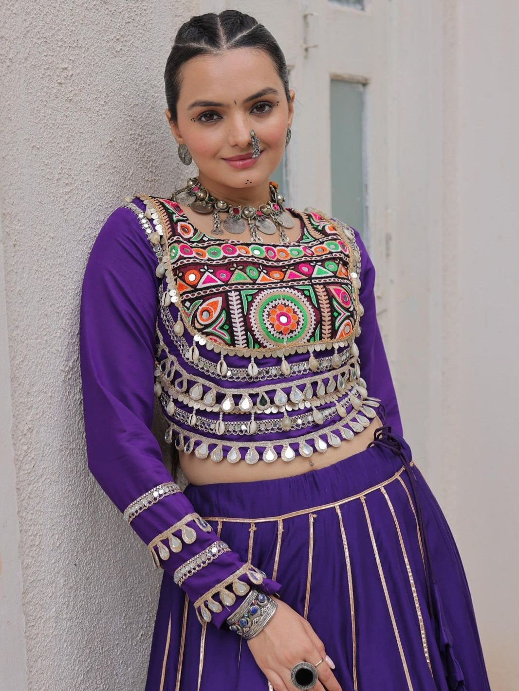 Navratri Lehenga Set with Embroidered Mirror Work Jacket