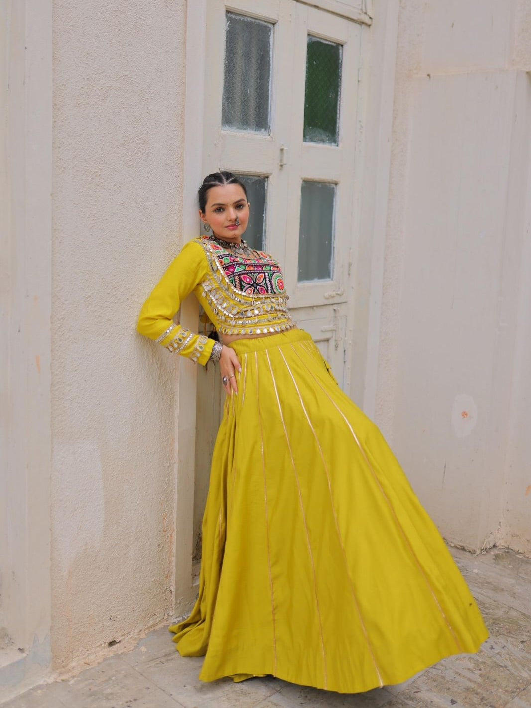 Navratri Lehenga Set with Embroidered Mirror Work Jacket