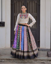 Multicolor Patchwork Navratri Lehenga Set with Mirror Work Border