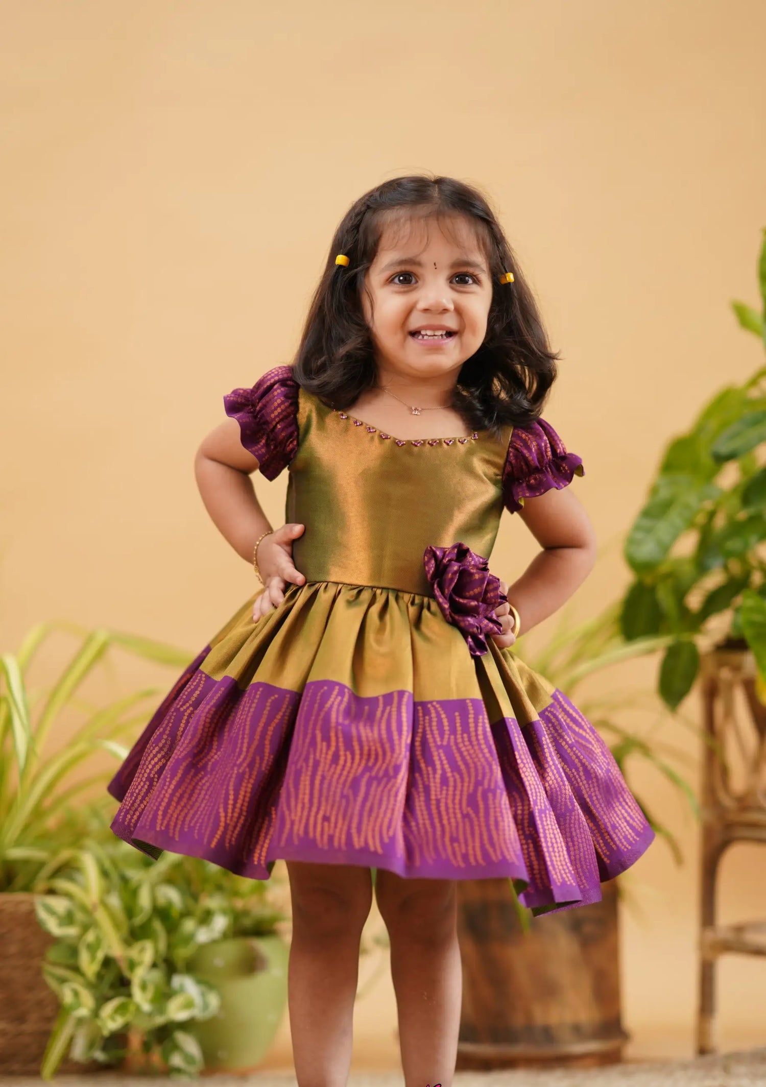 Princess Green Magenta Silk Frock