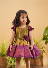green magenta silk frock