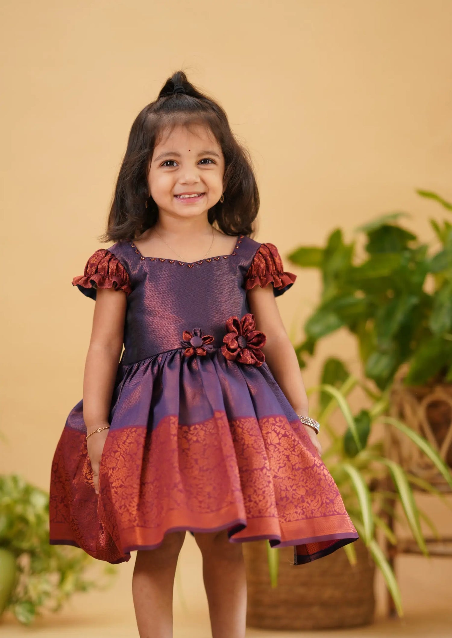 Princess Purple Maroon Silk Frock
