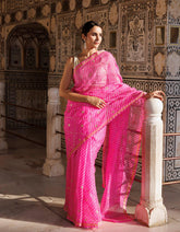 Pink Hand Embroidered Gota Patti Pure Kota Silk Mothra Saree