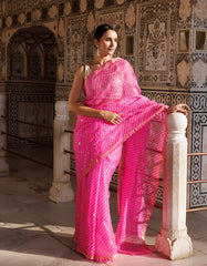 Pink Hand Embroidered Gota Patti Pure Kota Silk Mothra Saree