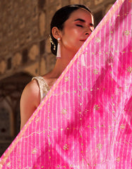 Pink Hand Embroidered Gota Patti Pure Kota Silk Mothra Saree