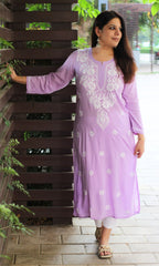 Women's Modal Purple Chikankari Kurta