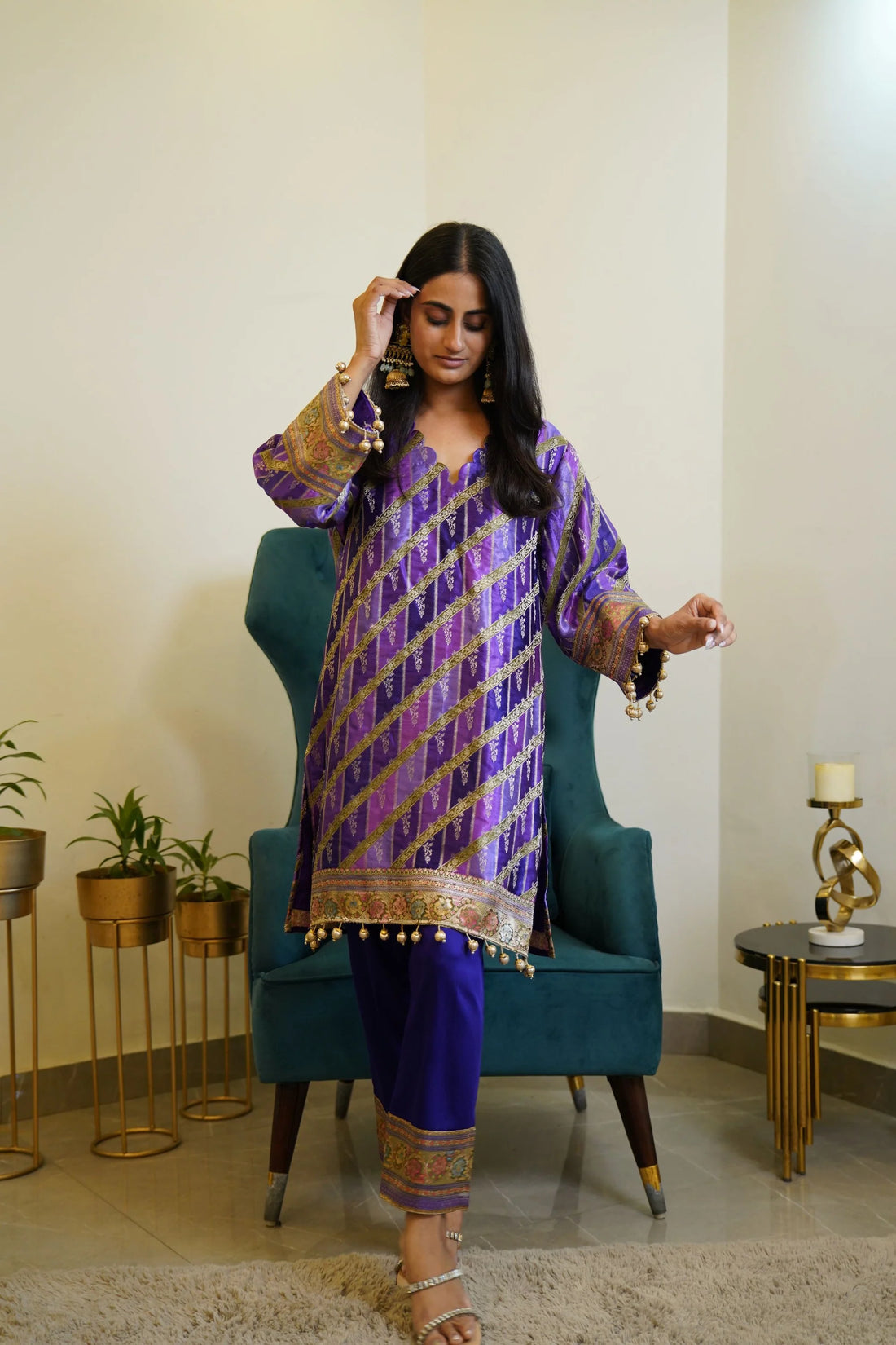 Purple Modal Satin Banarasi Co-ord Set