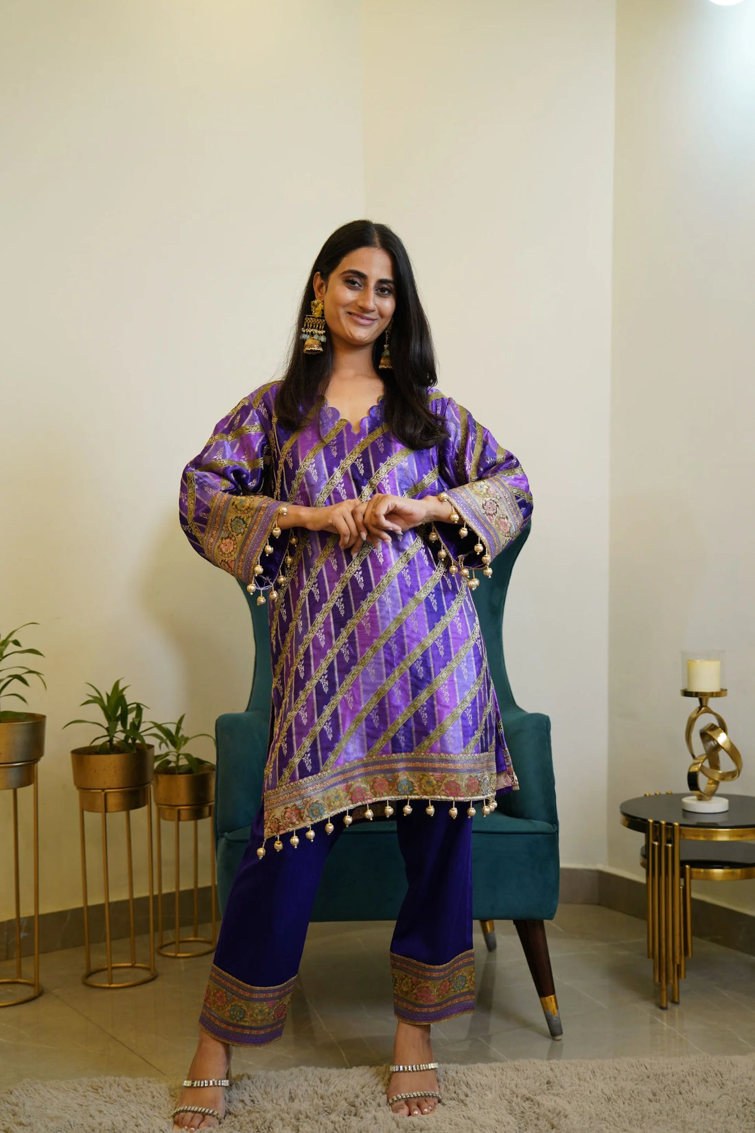 Purple Modal Satin Banarasi Co-ord Set