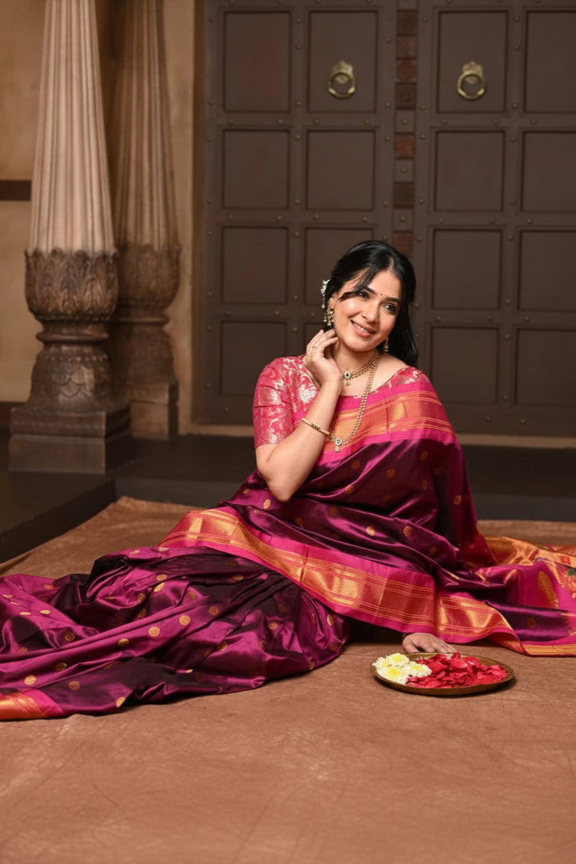 Maharani Paithani with Majestic Maharani Pallu in Wine