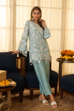 Lilac Embroidered Co-Ord Set in indo-western