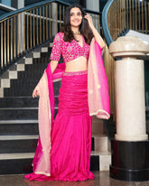 Razzle Pink Embroidered Silk Lehenga Set
