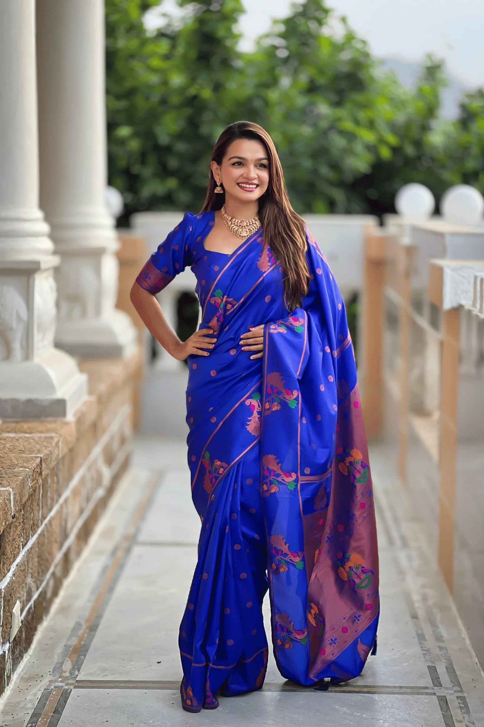 Ready to Wear Blue Peacock Silk Paithani Saree