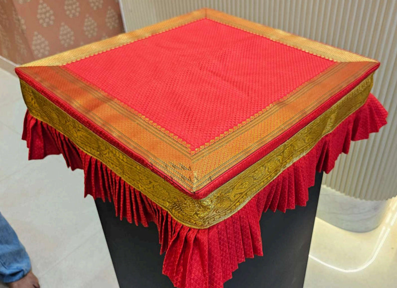Red Chaurang with Frill 18x18 for Pooja Setup