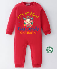 Red Ganesh Chaturthi Printed Romper for Baby's