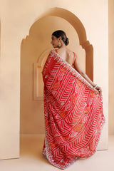 Red Hand Embroidered Gota Patti Bandhani Saree