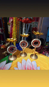 Red Stone Iron Lotus Candle Stand – Set of 3