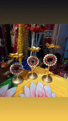 Red Stone Iron Lotus Candle Stand – Set of 3