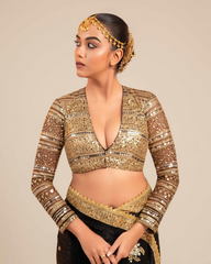 Black Butter Metallic Saree with Retro Radiance Blouse
