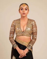 Black Butter Metallic Saree with Retro Radiance Blouse