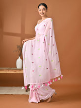 Pink Embroidered Mulmul Cotton Saree