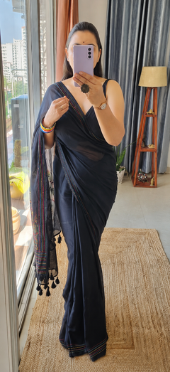 Cream Pure Mul Cotton Kantha Embroidered Saree