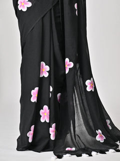 Black floral print saree