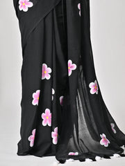 Black floral print saree