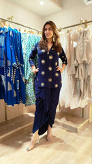 Gold Blue Kurta Dhoti Skirt