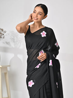 Hand-painted saree in black