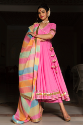 Rose Pink Cotton Angrakha Set