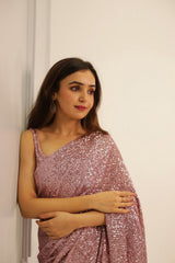 Rose pink party saree