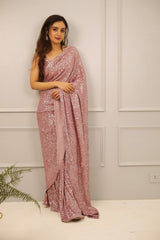 Rose Pink Sequins Saree