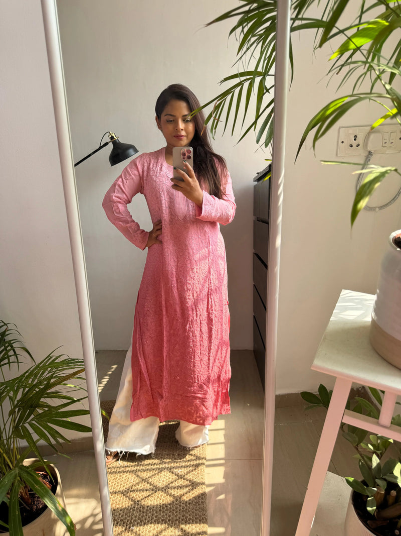 Rosewood Ombre Chikankari Kurti
